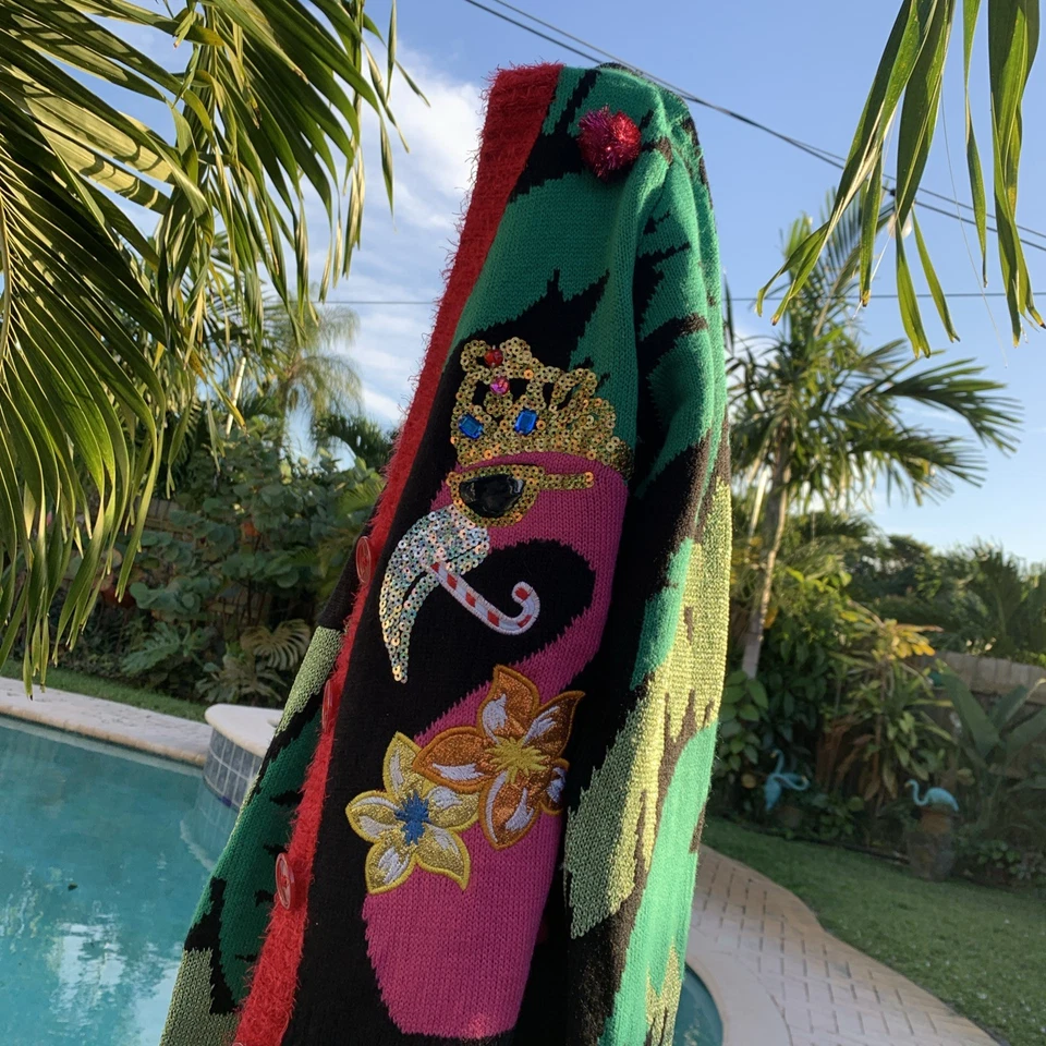 Cárdigan Chaqueta 33 Grados Navidad Suéter Lentejuelas Rosa Flamencos Florida M Foto 3 de 4