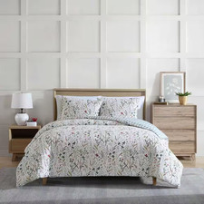 Woodland Forest White/Grey/Pink 3-Piece Cotton Full/Queen Reversible Comforter S