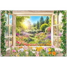 7x5 Ft Fabric Spring Garden Window Photography Backdrop Blooming Flowers
