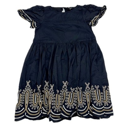 Madewell Dress Womens XXS Black Embroidered Boho Scalloped Hem Mini