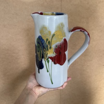 Dartington Pottery Janice Tchaelenko Marked Pitcher Jug Vase Large Poppy Design