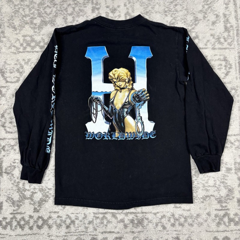 Huf Worldwide T Shirt Adult Crewneck Black Graphic Print Long Sleeve Size Small