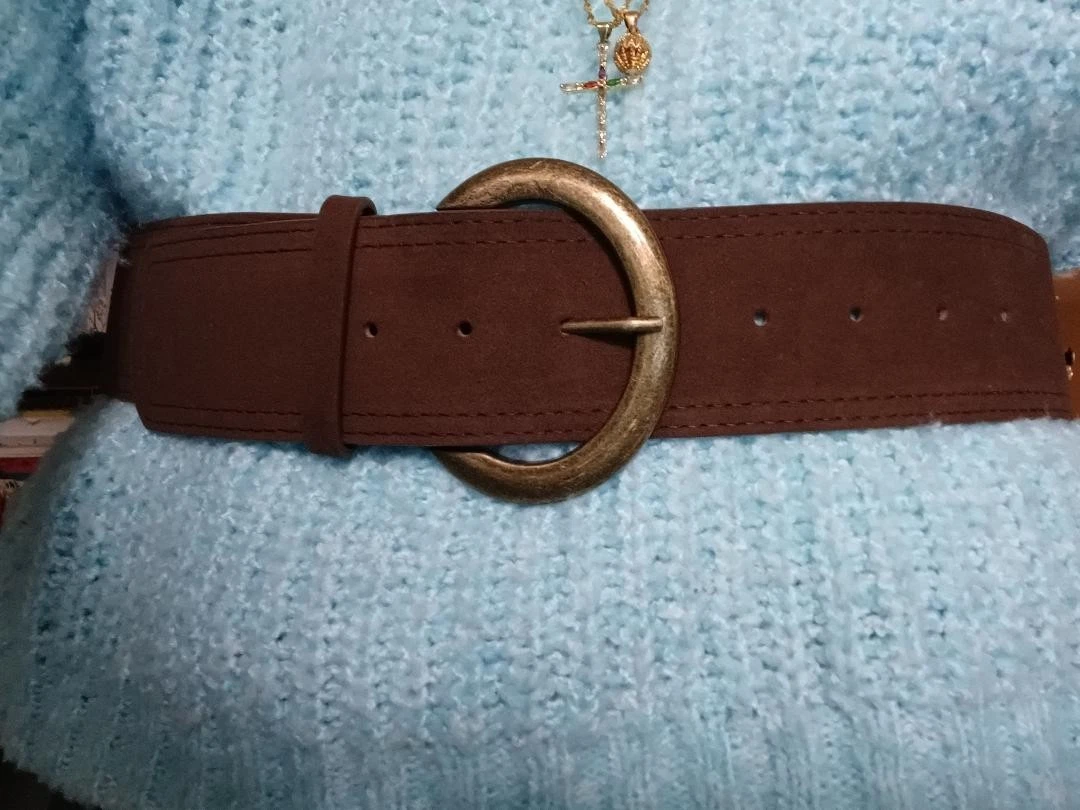 Wide Suede Leather Belt for Dresses, Thick Retro Style with Silver Buckle Womens Beige Suede Western Belt – Silver Antique Buckle main image 4