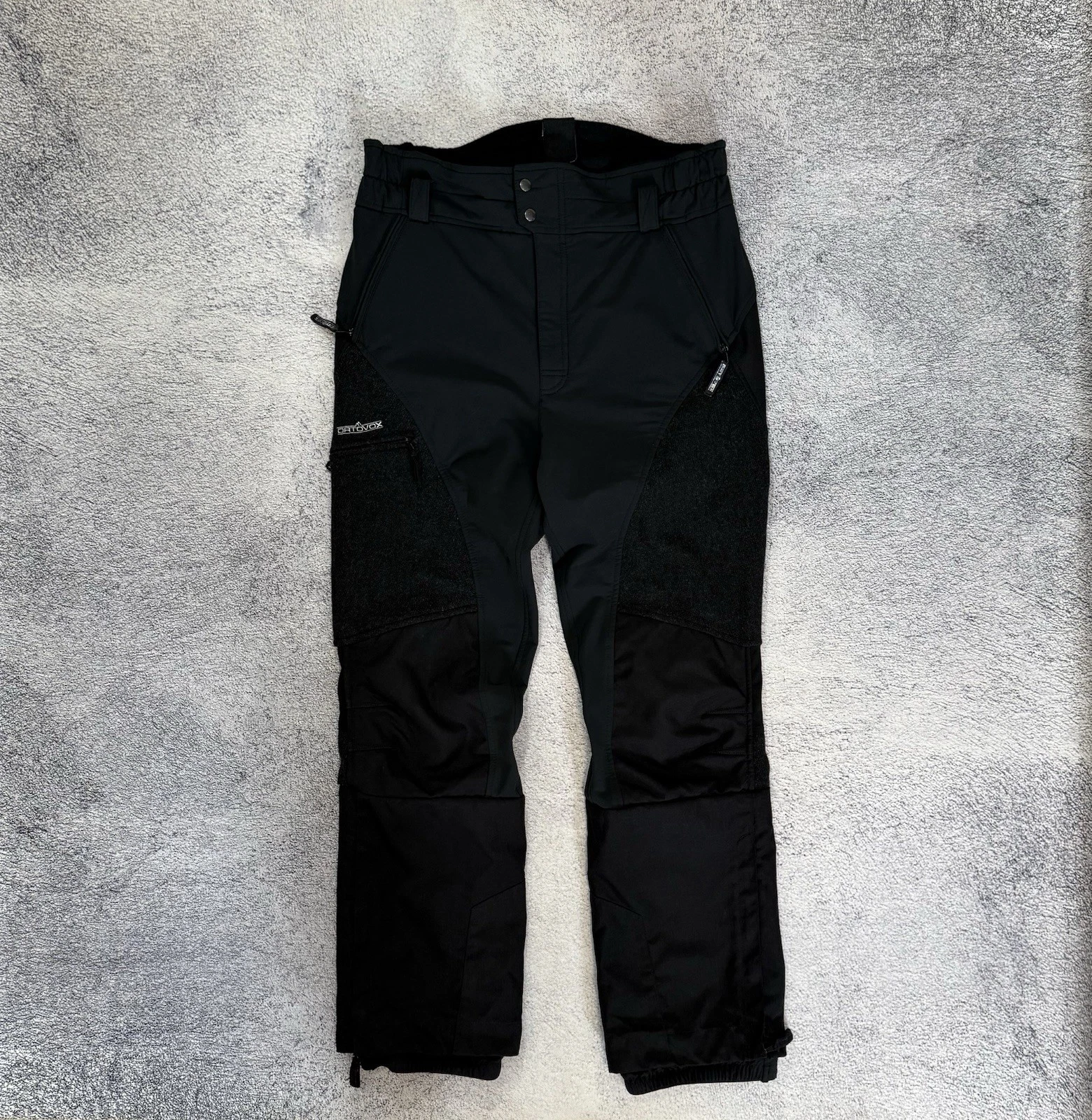 ORTOVOX Vintage Men Ski Pants Wool Blend Black Size 50 Snow Gaiters Vent