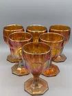 Set of 6 Vintage Imperial Glass Marigold Orange, Carnival Glass Goblets