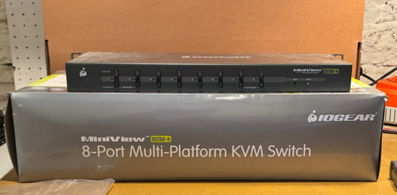 IOGear GCS1758 MiniView Ultra+ 8-Port Multi-Platform KVM Switch, Used, w/Cables