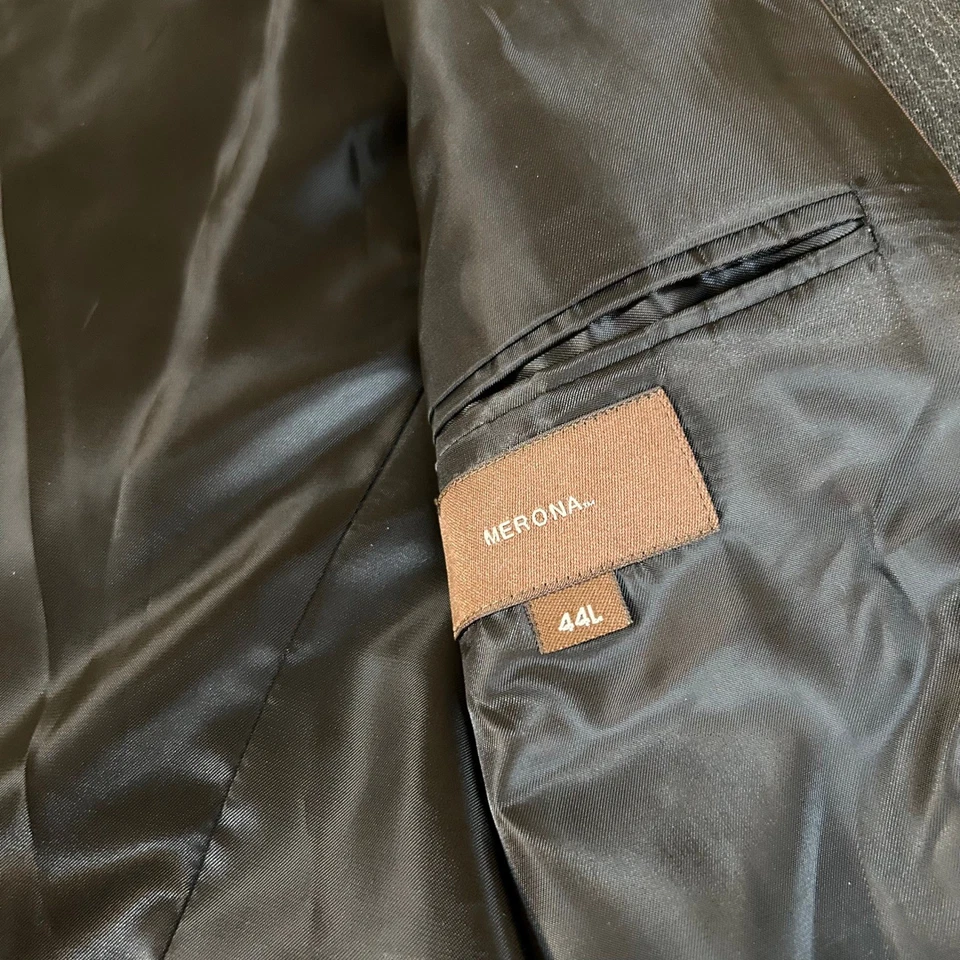 Merona Pinstripe Blazer Jacket Three Button Suit Coat Gray Mens 44 L - Image 3 of 4