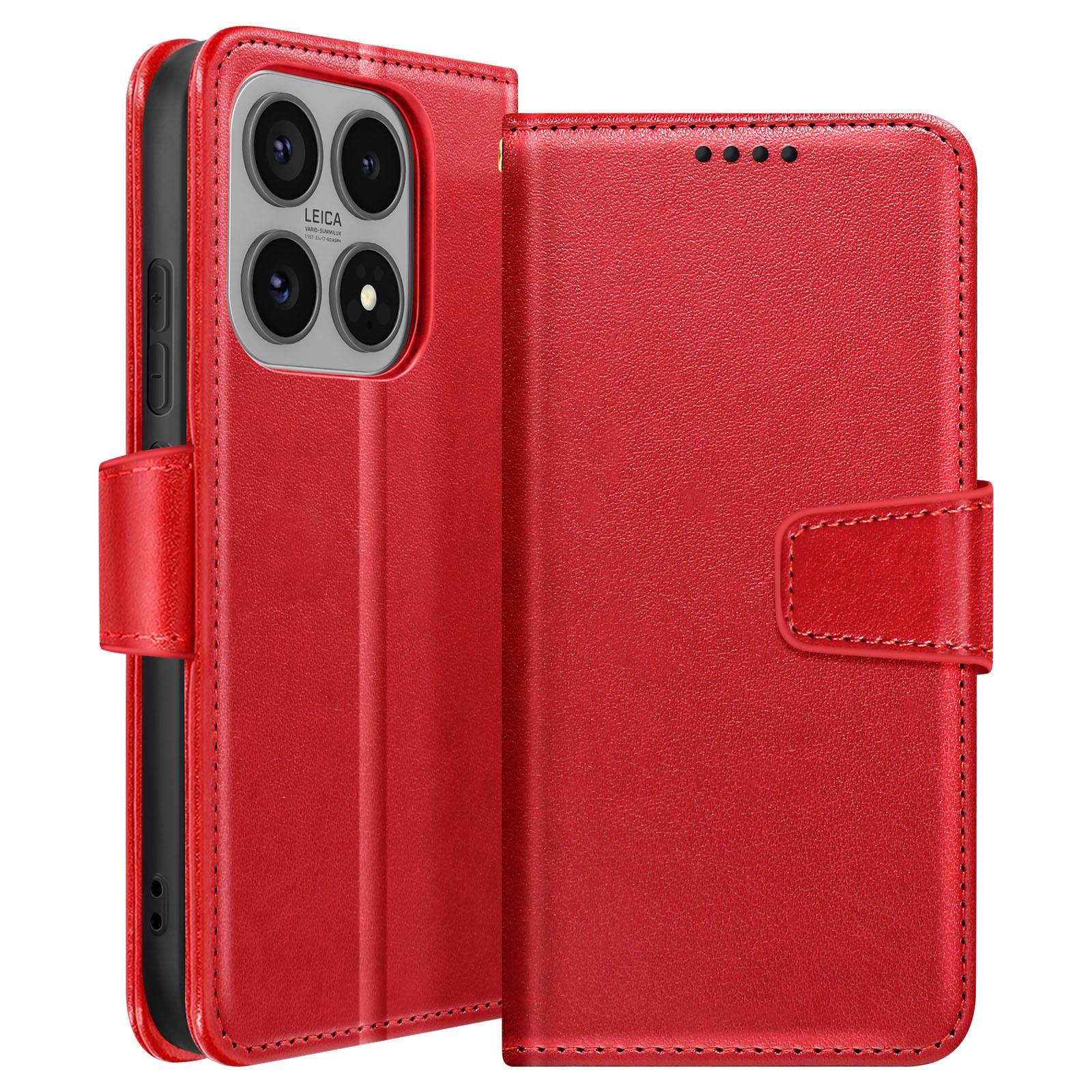 Étui portefeuille rouge pour Xiaomi 17 avec support vidéo pliant