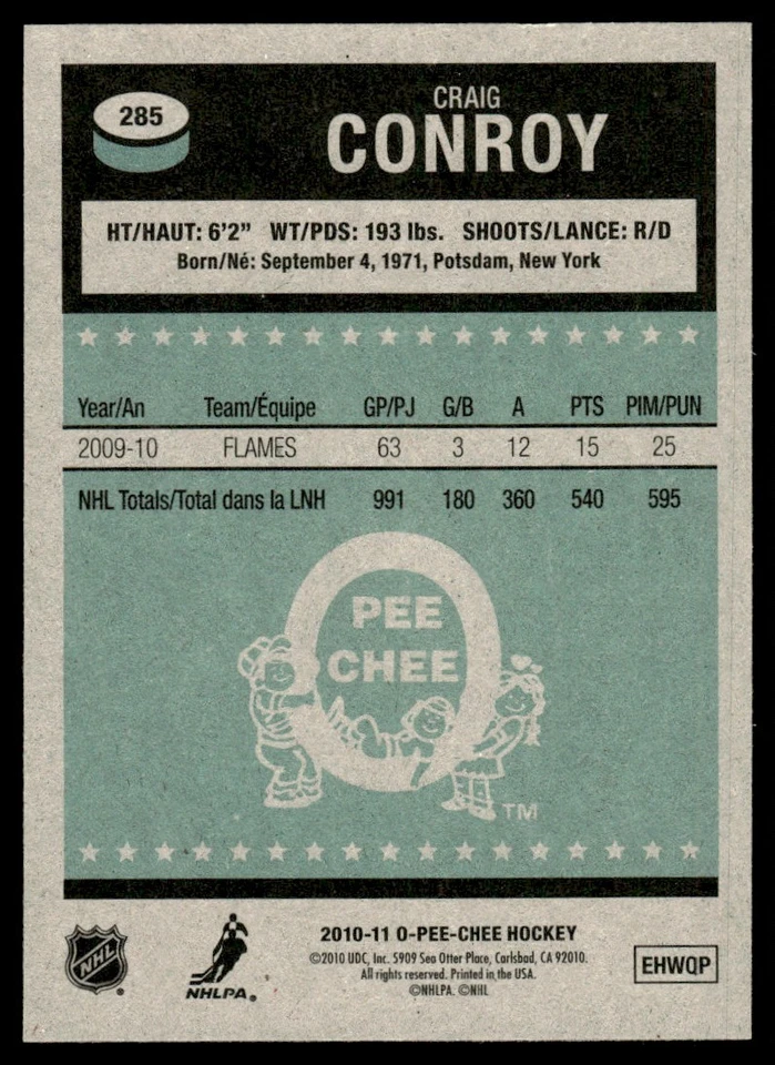 2010-11 O-Pee-Chee Retro Craig Conroy Calgary Flames #285 - Image 2 of 2