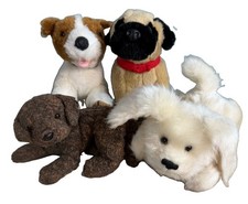 Plush Stuffed Dog Toys Lot 4 Terrier Pug Brown White Puppy Collectible Animals