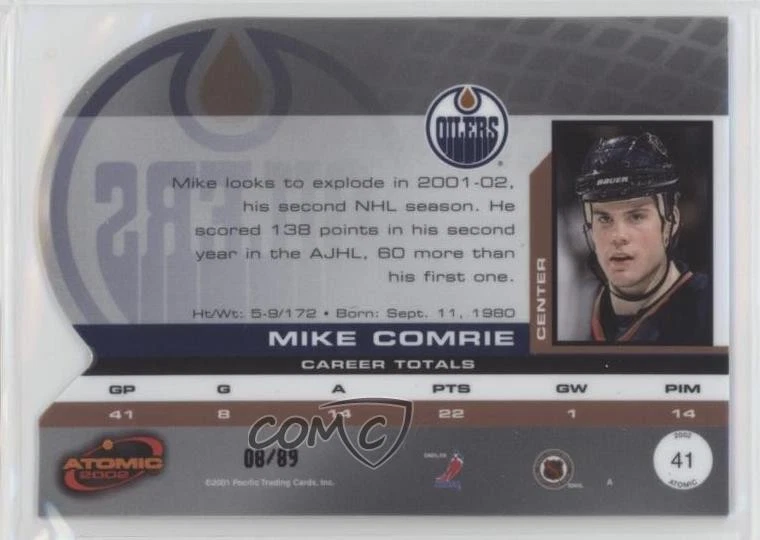 2001-02 Pacific Atomic Blue /89 Mike Comrie #41 - Image 2 of 2