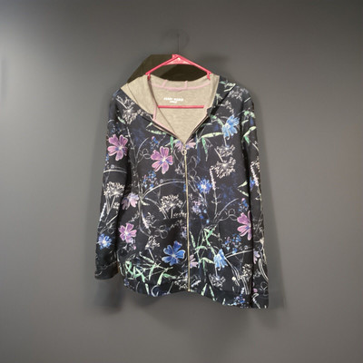 Gerry Weber Women Jacket Zip Up  Blue Floral Hooded Ribbed Size 8 Pre-Owned