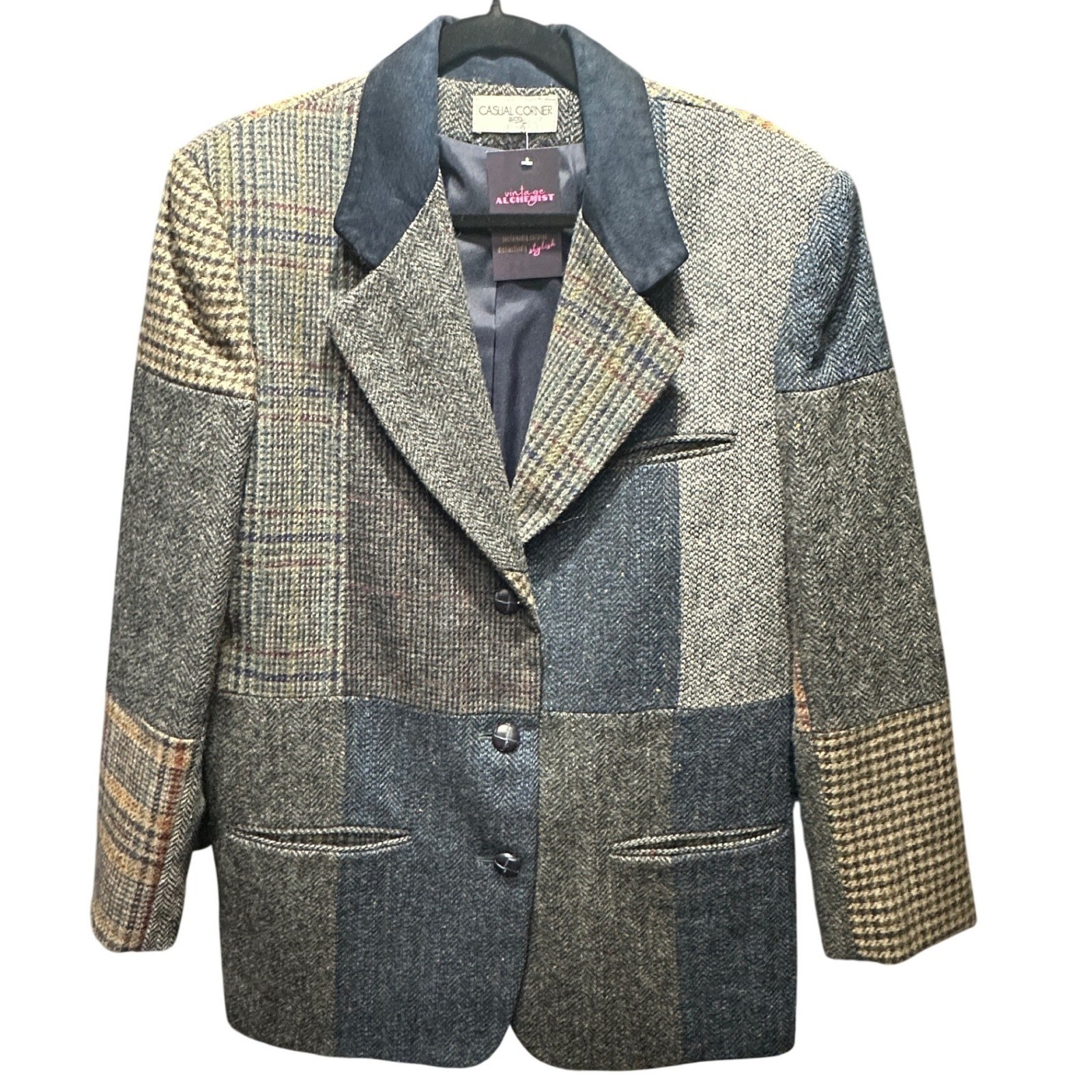 Casual Corner Patchwork Wool Blazer Jacket Navy B… - image 1