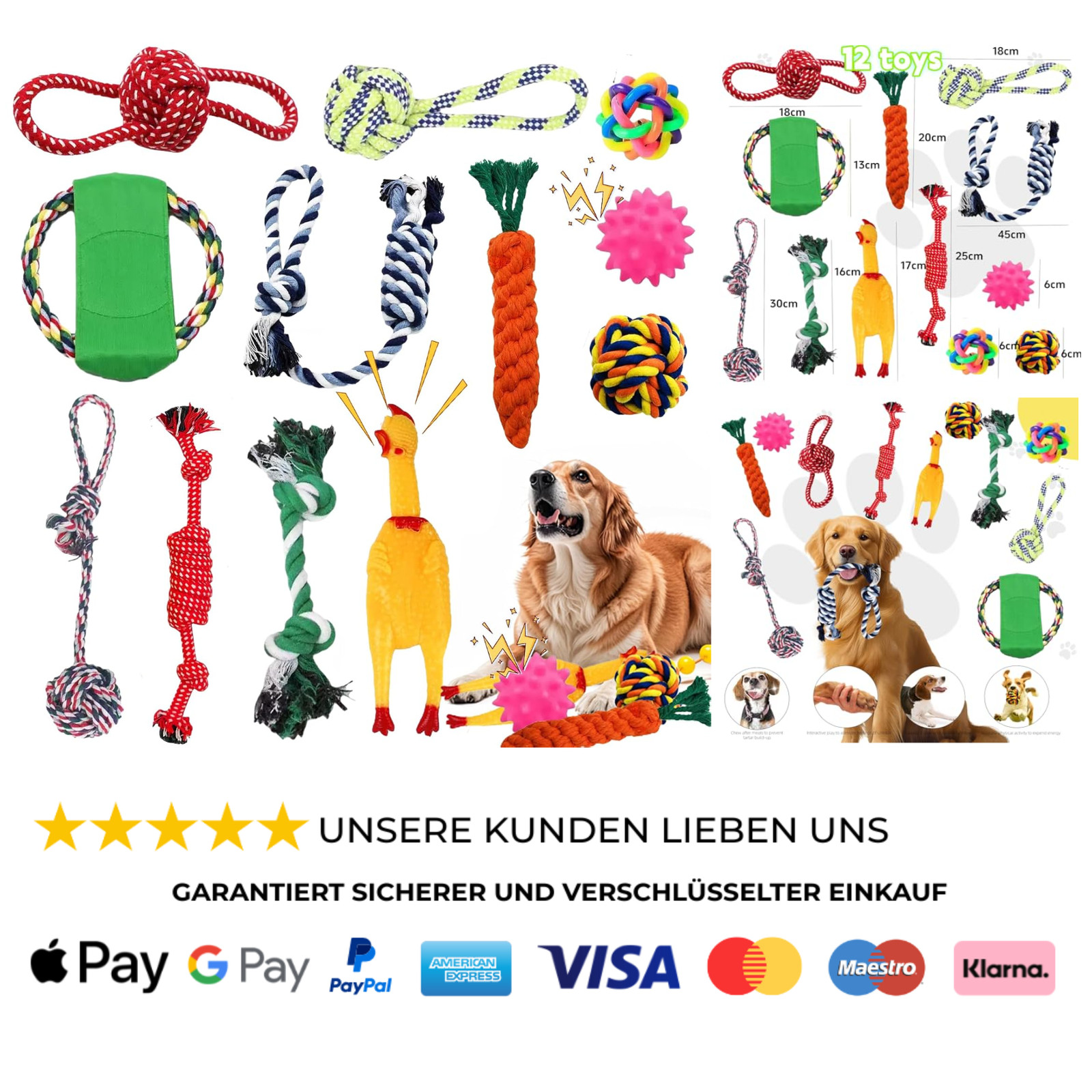Hundespielzeug Set 12 Stück Robust Seilknöpfe Spielzeug Welpen