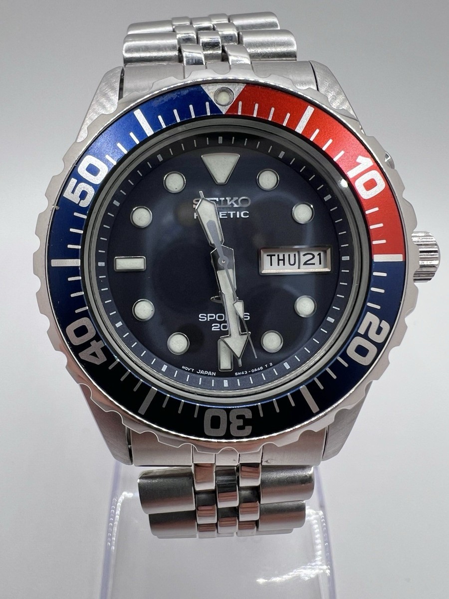 90's Rare Seiko Kinetic Sports 200 Pepsi Red Blue Men's Diver 5M43