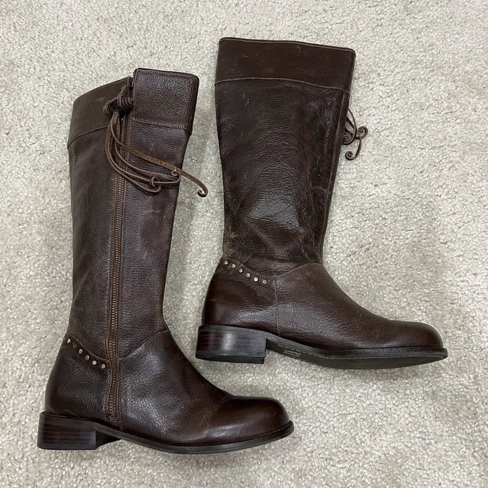 Schuler & Sons Anthropologie Mujeres Tachuelas de Latón Cremallera Botas Altas de Cuero Marrón 7 Foto 4 de 4