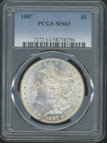 1887 Morgan Silver Dollar PCGS MS 63 / 7172.63/58758296 *Blast White!*