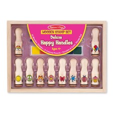 Melissa  Doug Wooden Stamp Set -Deluxe Happy Handles New