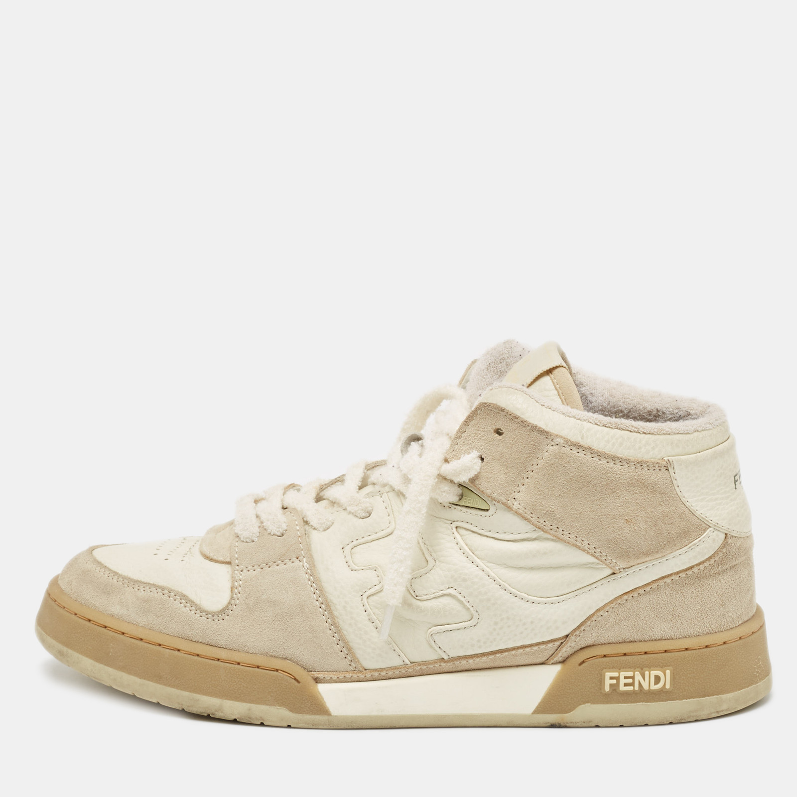 Fendi White Leather and Suede Fendi Match High Top Sneakers Fendi White Leather and Suede Fendi Match High Top Sneakers