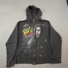 Bob Marley Roots Rock Reggae Hoodie Mens Medium Black Full Zip Graphic Zion