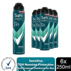 Sure Men Anti-Perspirant 72H Nonstop Protection Sensitive Deodorant, 6x250ml