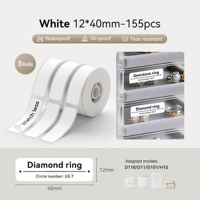 Niimbot Label Tape of Model D11/D110/D101 Printer (3 Rolls, 0.47''×1.57''/12×40mm)