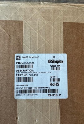 Simplex 4100-1329 743-450 Digital 100W AMP 70V New