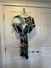 Nine West Geometric Wrap Dress XXL Plus Size Tie Waist Green Black Geometric