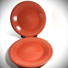 Two 1996 Homer Laughlin Fiestaware Persimmon Dinner Plates KKD 10.5" Ret'd VGUC
