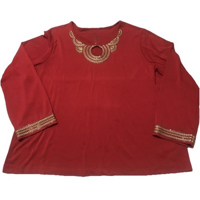 Chit Chat Blouse Size 2X Red Beaded Long Sleeves 4249