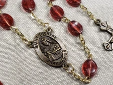Vintage Rosary Beautiful St Therese Of Lisieux Red Beads Christian Religious B49