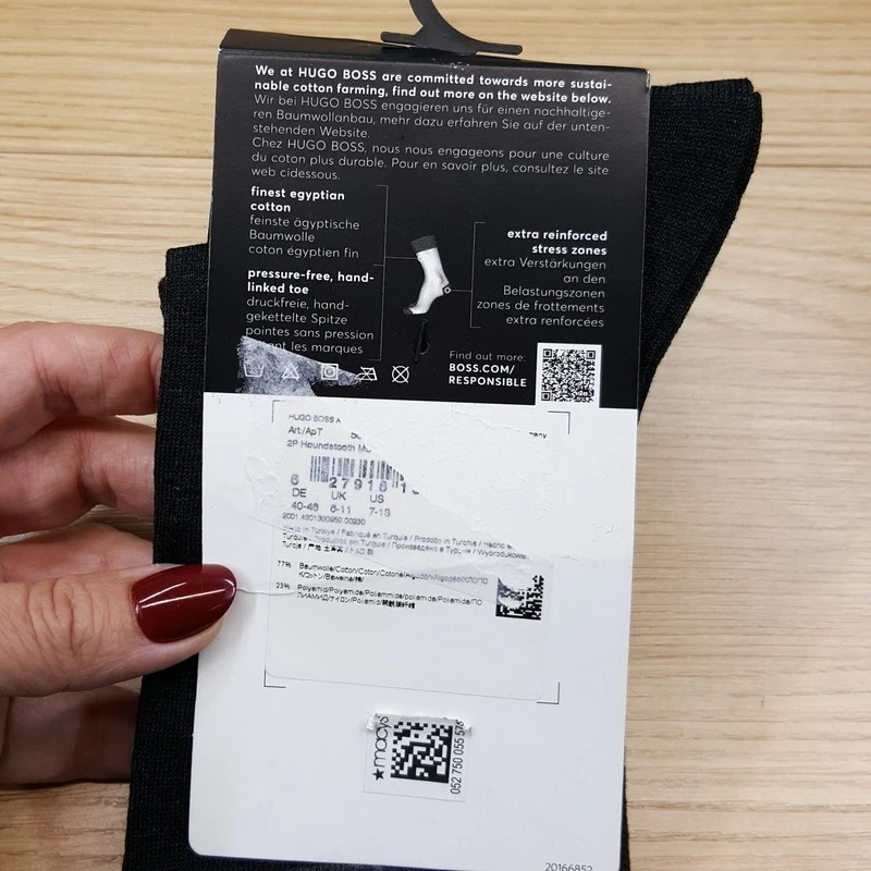 HUGO BOSS Crew Dress Socks Mens 7-13 Gray Green Houndstooth 2-Pack Cotton Logo - Image 4 of 4