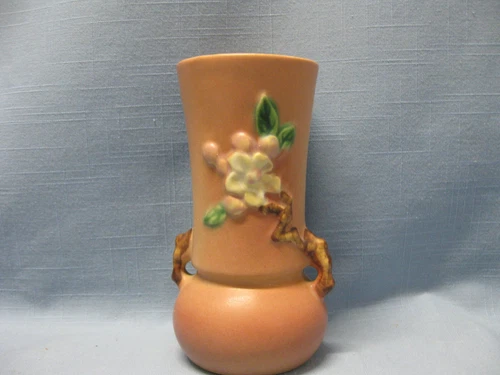 ROSEVILLE APPLE BLOSSOM VASE+ robinson rainsbottom pot, jingle bells lot, trees