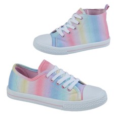GIRLS CANVAS TRAINERS HIGH LOW TOP PUMPS KIDS CHILDRENS LACE UP PLIMSOLLS SHOES