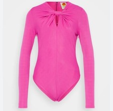FARM Rio Twist Detail Cutout Long Sleeve Bodysuit In Pink Sz L New