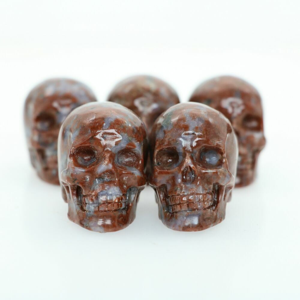1pc 1.5" RED WHITE STONE Hand Carved Crystal Skull Crystal Healing Realistic