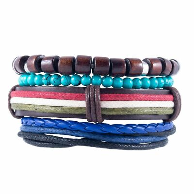DeMa Lederarmband mit Holzperlen Ökoleder Surfer Armband Damenarmband Herren 