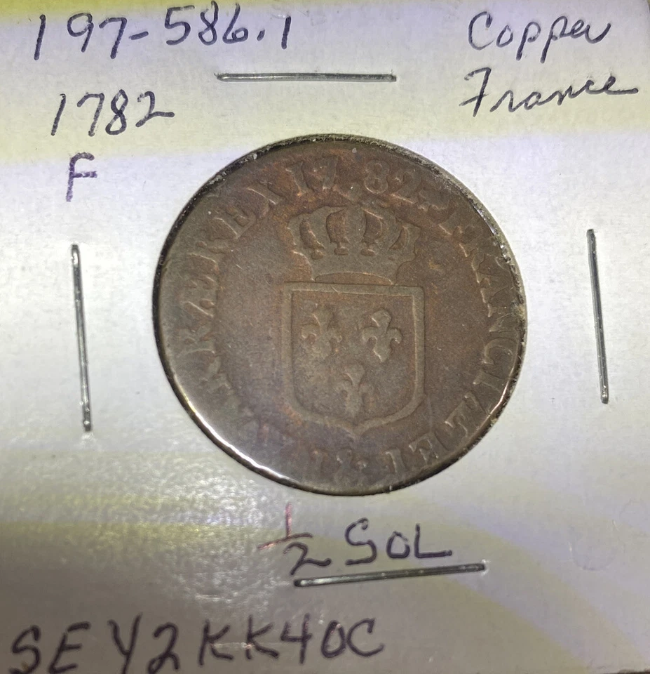1782, France, 1/2 Sol, Louis XVI, Bright Copper, KM# 586 F Sey2kk40c 197-586.1 - Image 3 of 4