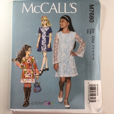 McCall 7680 Mädchen Kind Teen Kleid Tunika Panel EASY Overlay Neu ungeschnittenes Muster