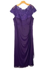 XSCAPE by Joanna Chen Plum Gown Chiffon Ruched Lace Evening Formal Wedding 22W