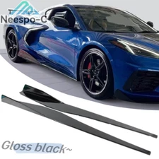 For Corvette C8 2020-2024 Gloss Black 2pcs 5VM Style Side Skirts Extension Lip