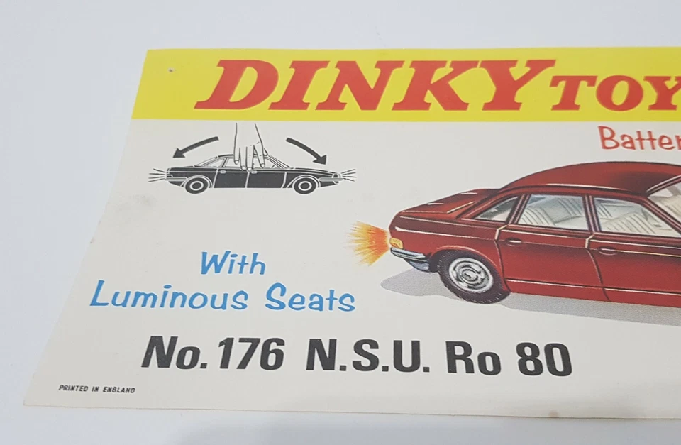 Dinky Toys No. 176, NSU Rop 80 Car, Shop Display Sign, Superb Nr Mint Condition - Image 2 of 4