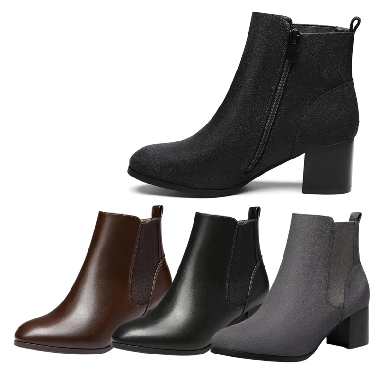 Women's Chunky Block Heel Chelsea Ankle Boots with Elastic and Zipper-image