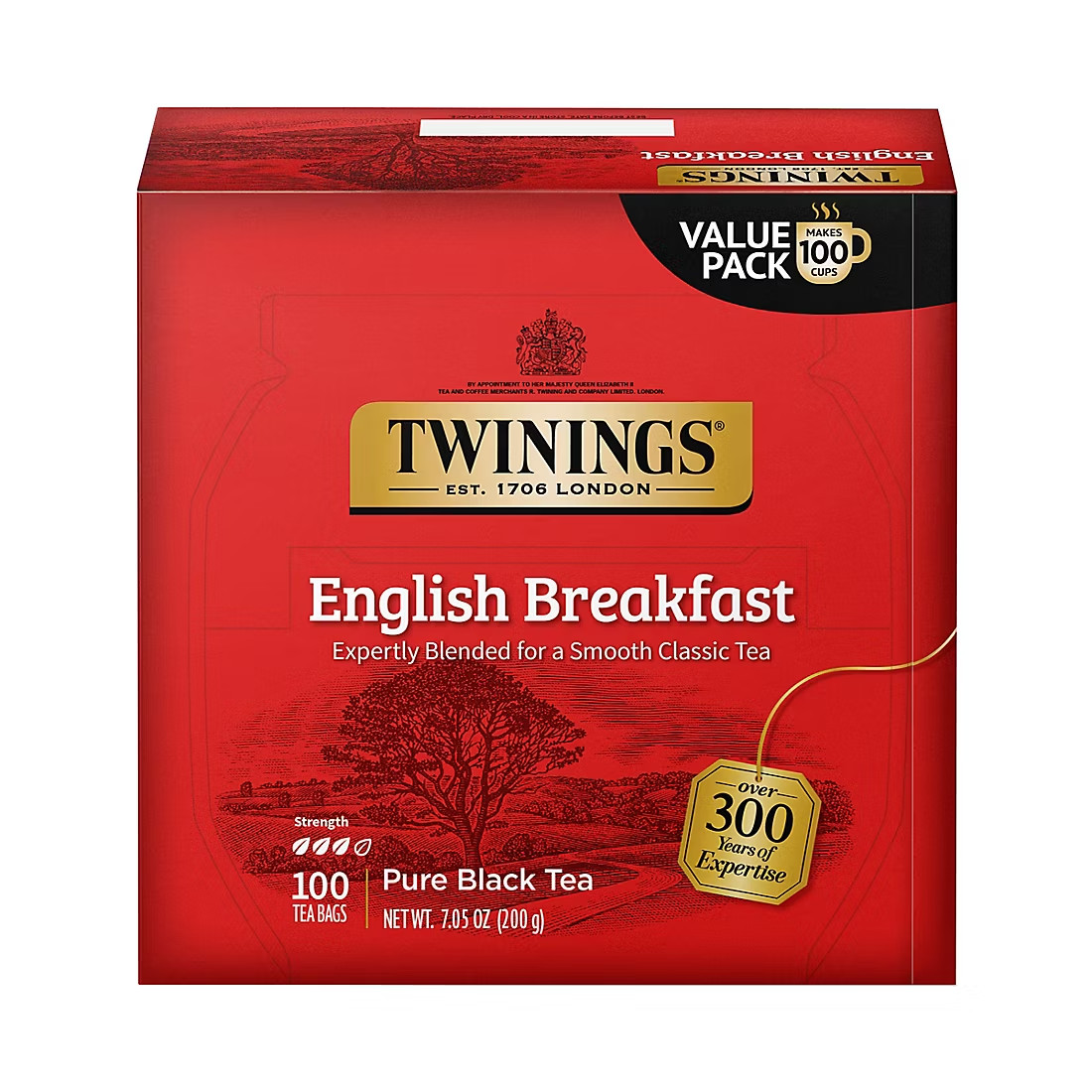 Bolsas de té Twinings English Breakfast té negro envueltas individualmente, 100 unidades