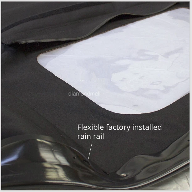 1990-05 Mazda Miata Convertible Soft Top w/ DOT Glass Window & Rain Rail, Black - Image 4 of 4