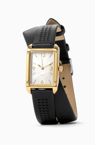 Stella & Dot Pyramid Tank Watch-Double Wrap Saddle/Black  display picture 1