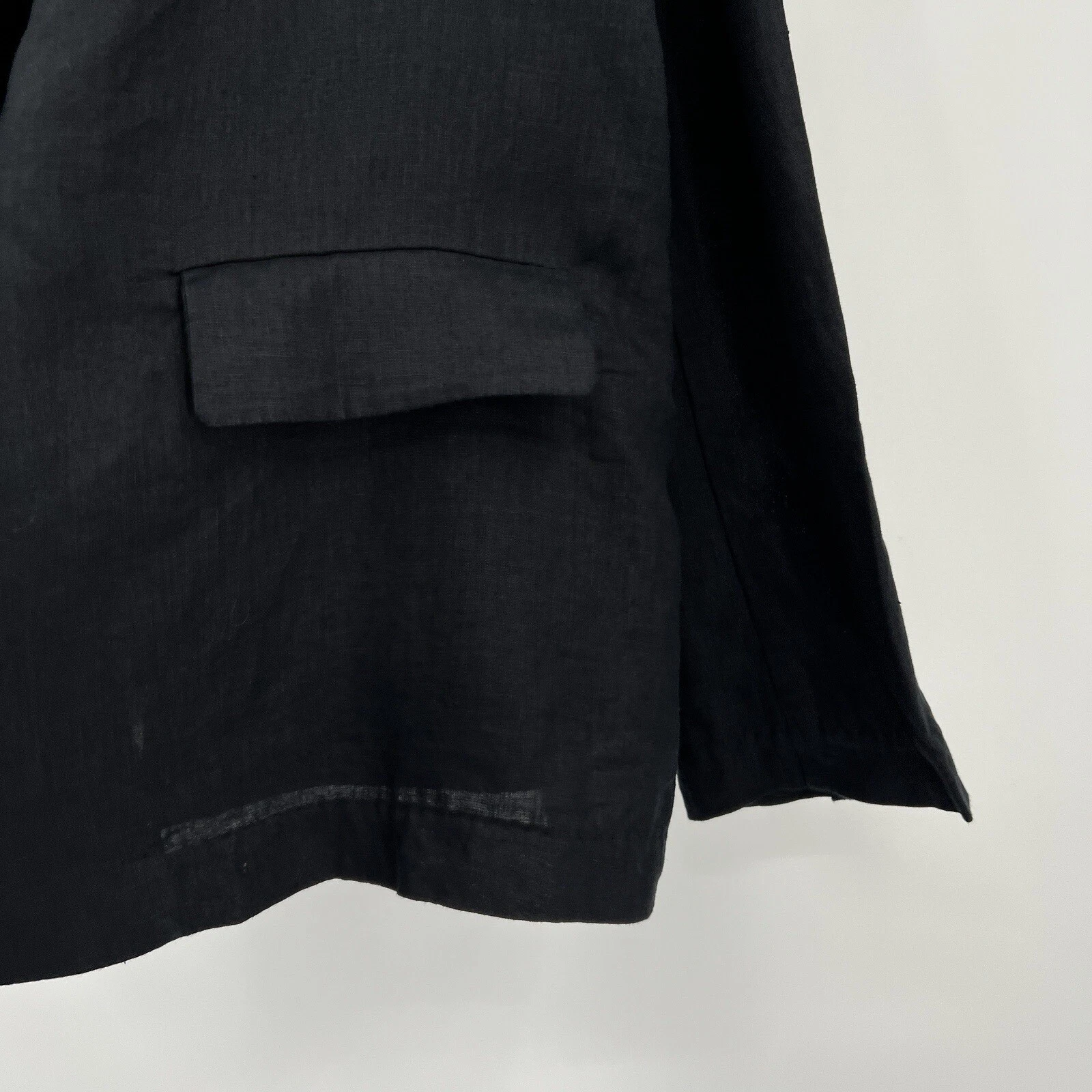 Quince Women's Linen Blazer in Black 100% Flax Linen Weave sz M NWT Pockets $70