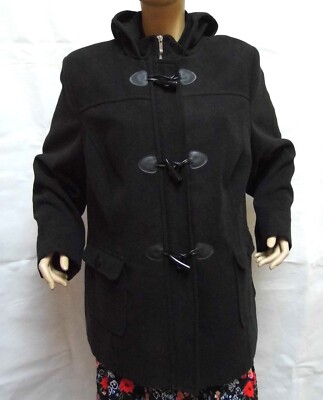 New Ladies Capsule Black Hooded Duffle Coat Size 16 UK