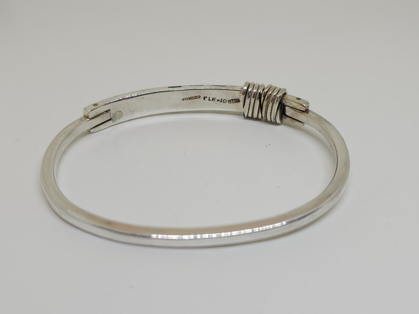 Sterling Silver Hinged Malachite Bangle Bracelet … - image 8