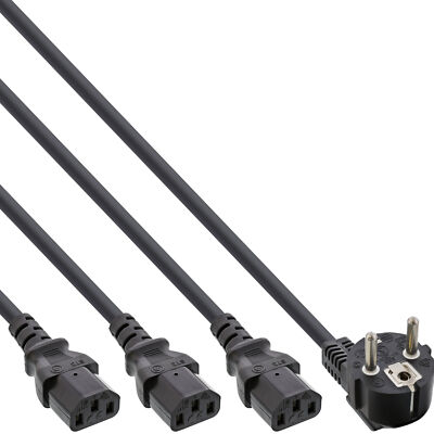 Inline Y - Netzkabel  Schutzkontakt Stecker zu 3x Kaltgeräte Stecker - 1m - 5m